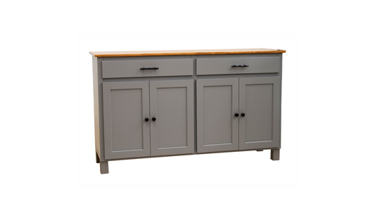 Custom gray cabinet buffet with 4 doors and 2 drawers built in birch.