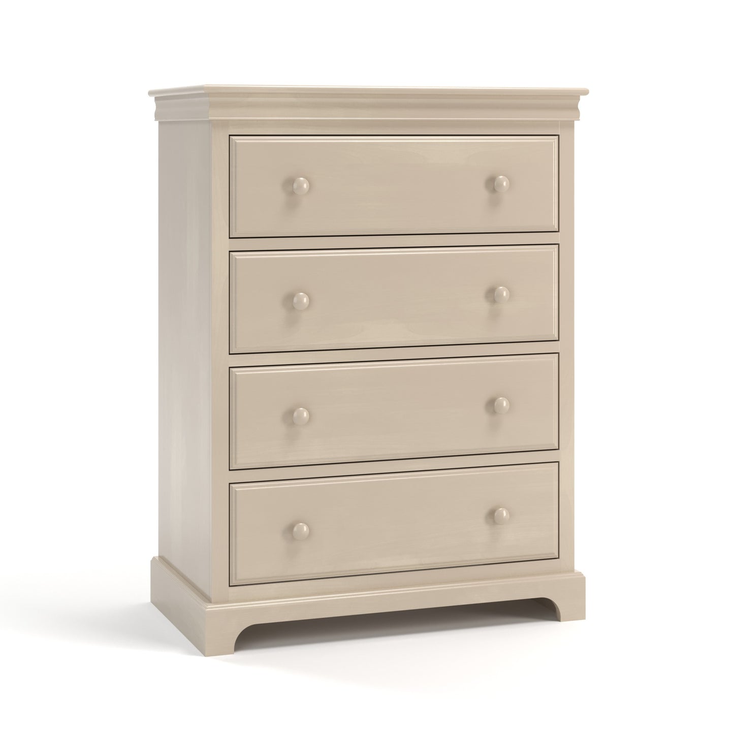 Acadia Madison Chest is built in birch and features crown moulding and four drawers. Pictured in Sandstone finish.