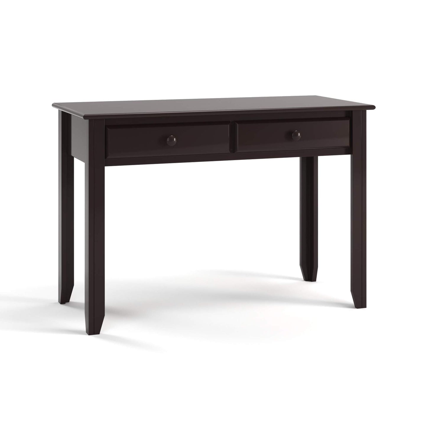 Acadia Shaker Writing Desk features two drawers and birch construction. Shown in Black Finish.