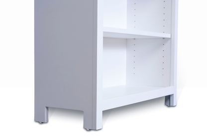 Acadia Tremont Bookcase is built in birch and features adjustable shelves. Shown close up to show details and the adjustable shelving.