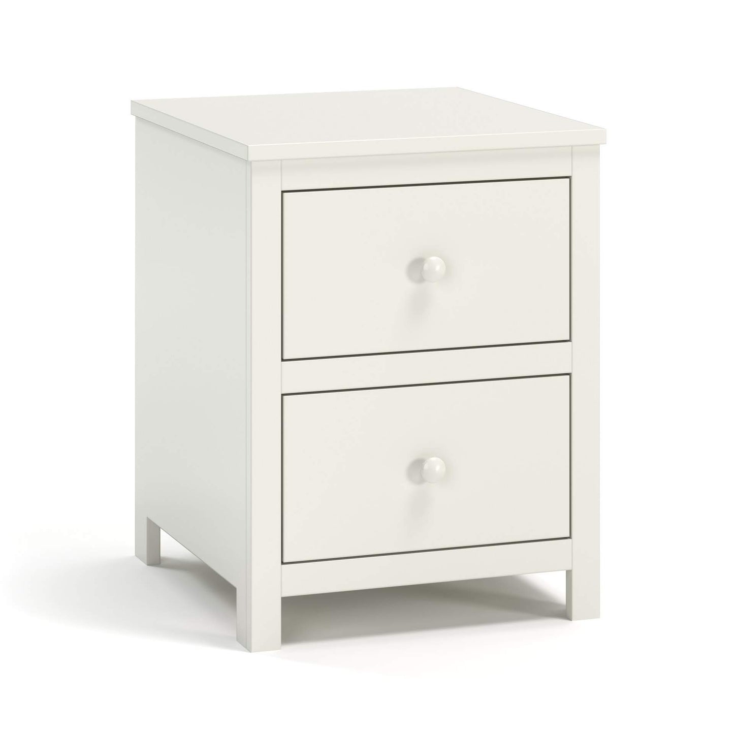 Acadia Tremont Two Drawer Nightstand built in birch with two full extension drawers. Shown in White.