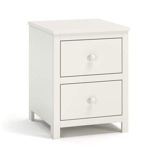 Acadia Tremont Two Drawer Nightstand built in birch with two full extension drawers. Shown in White.