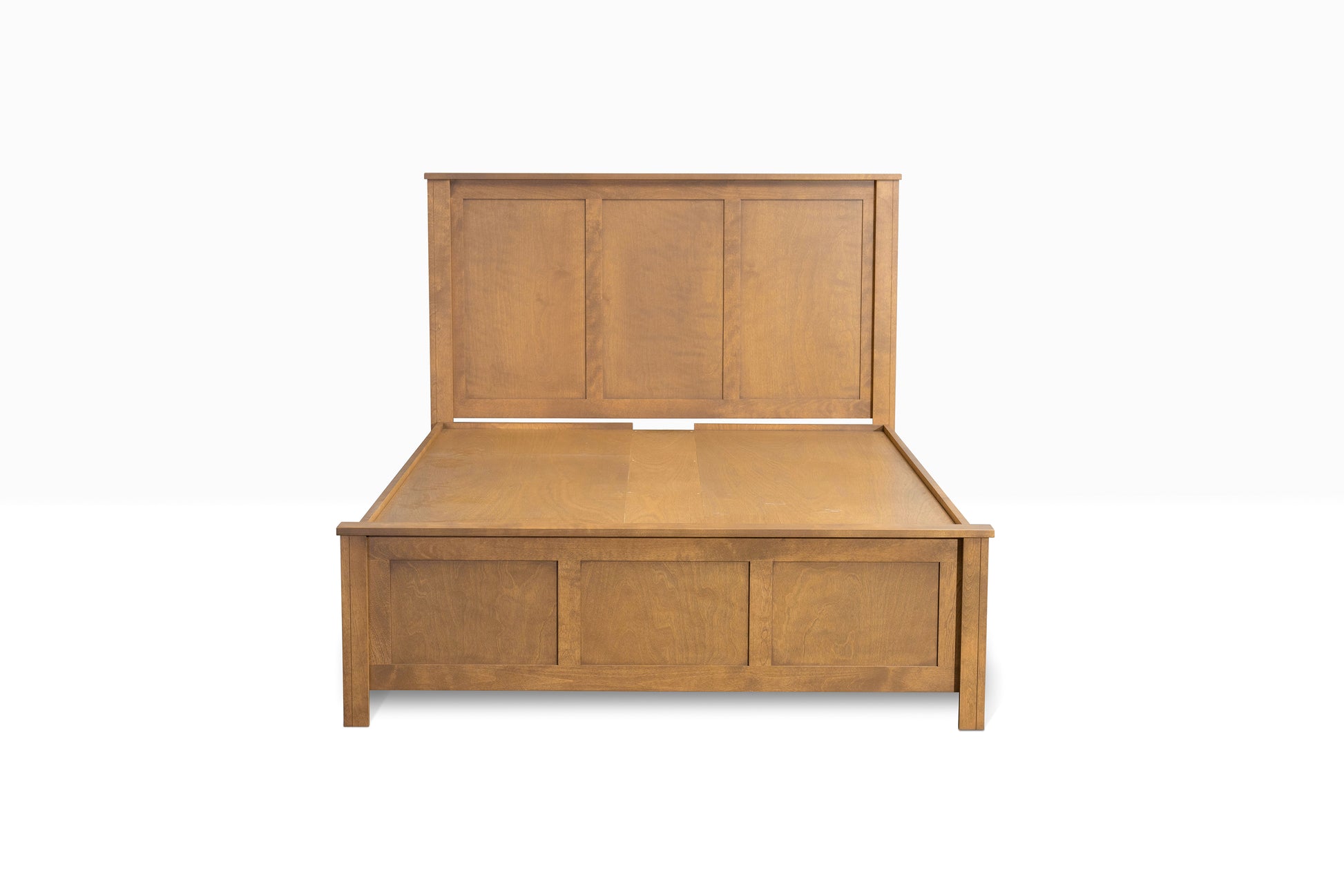 Acadia Tremont Storage Bed with Six Drawers, shown in Early American finish from the front to show footboard detail.
