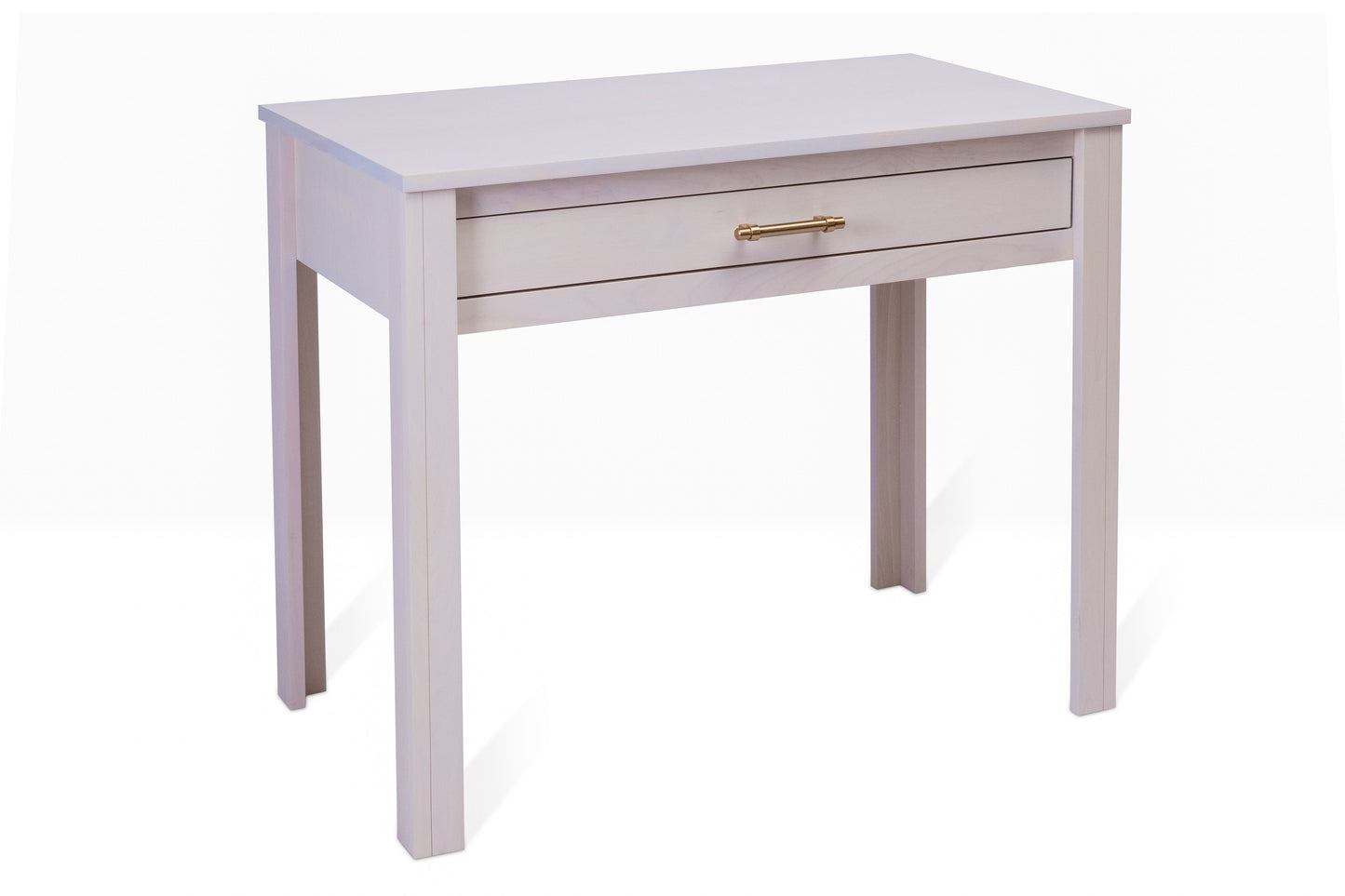 Acadia Tremont Writing Desk is built in birch and features one large drawer. Shown in Sandstone finish.