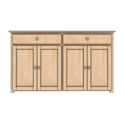 Berkshire Plymouth Buffet features two drawers and four doors with adjustable shelving. Shown unfinished. 