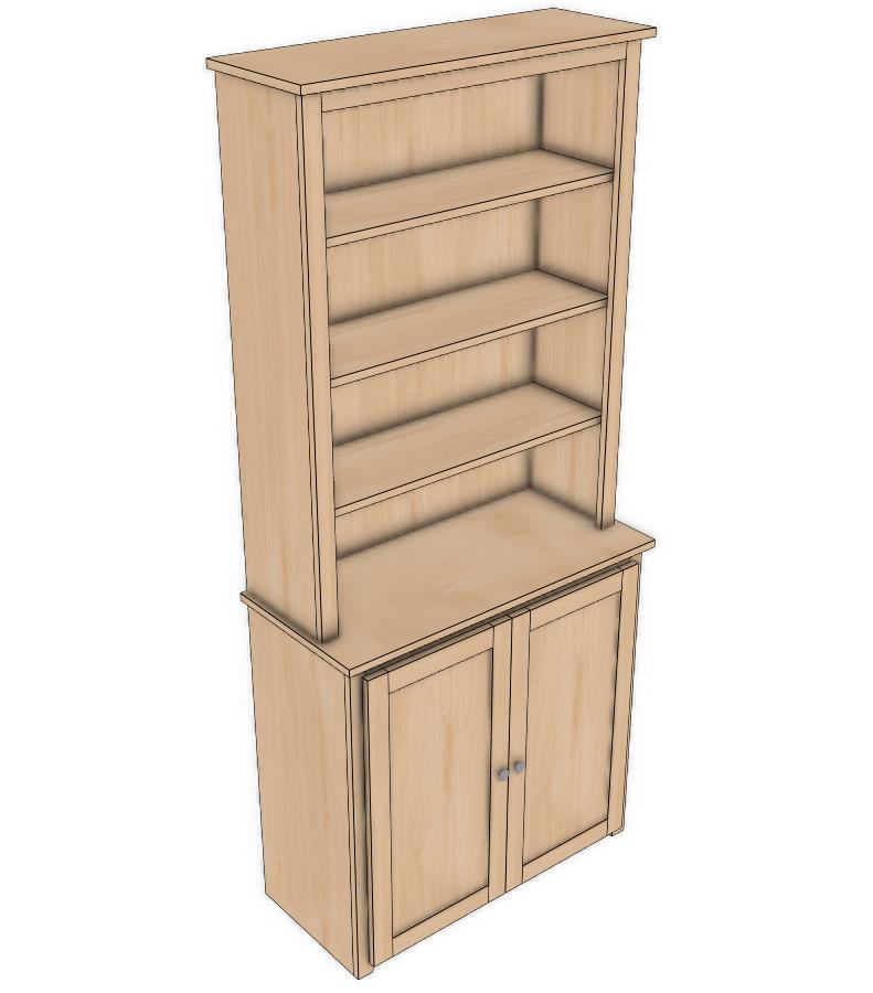 Berkshire Shaker Stepback Bookcase Hutch features adjustable shelving and birch construction. Shown from an angle to highlight shelving space.