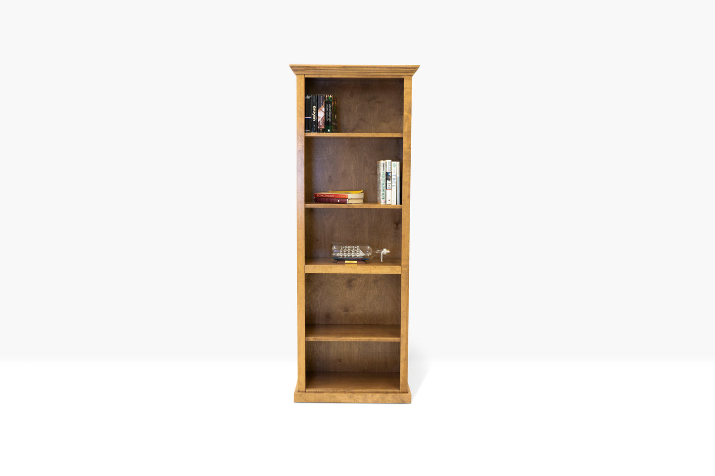 Berkshire Dover Bookcase shown with adjustable shelving in distressed pecan finish. finish.
