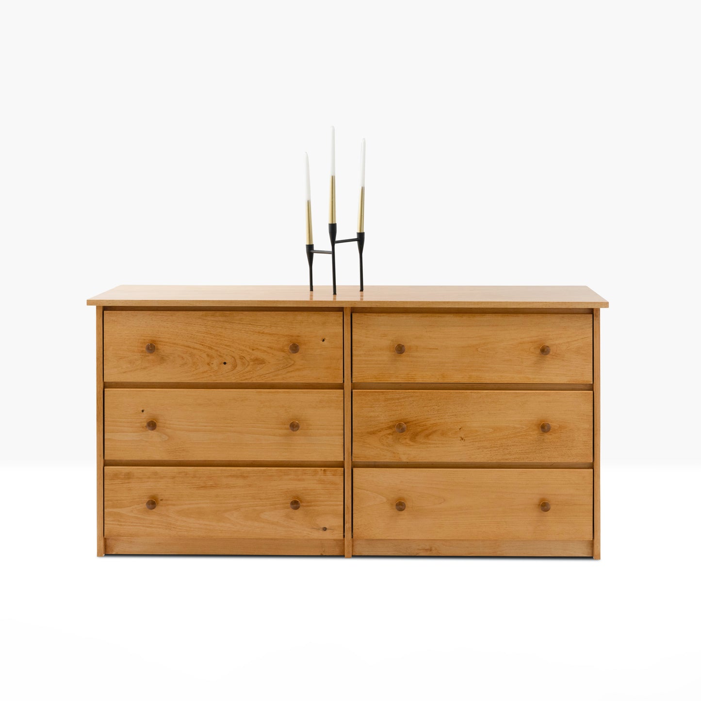 Evergreen Dresser is constructed from pine and birch, and features six drawers.  Shown in Golden Oak finish.