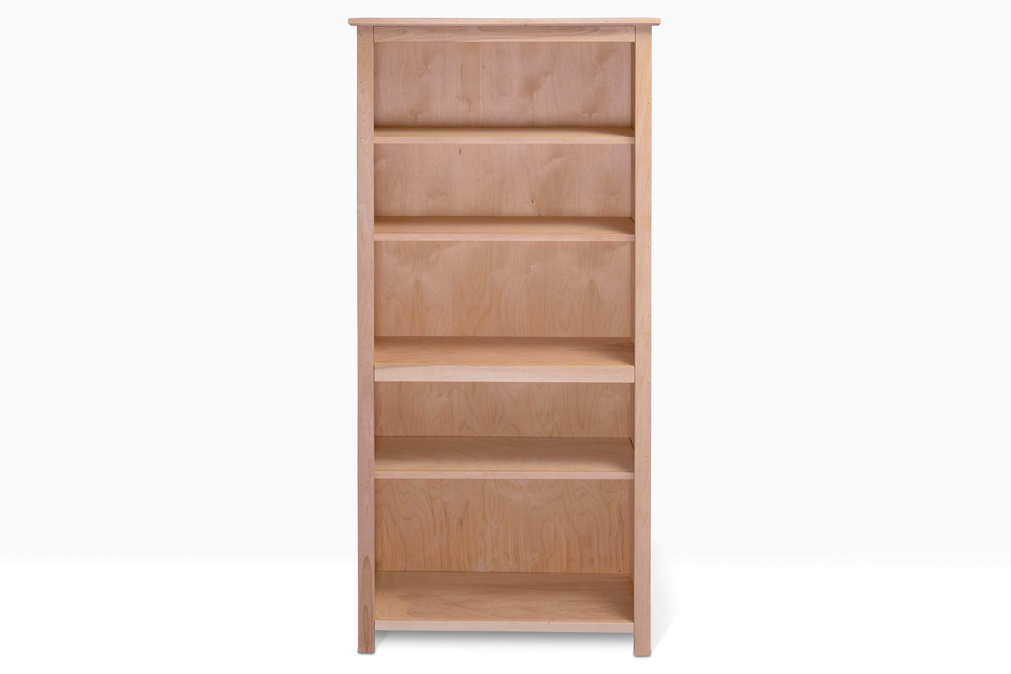 Berkshire Arlington Bookcase with adjustable shelves, shown in unfinished.