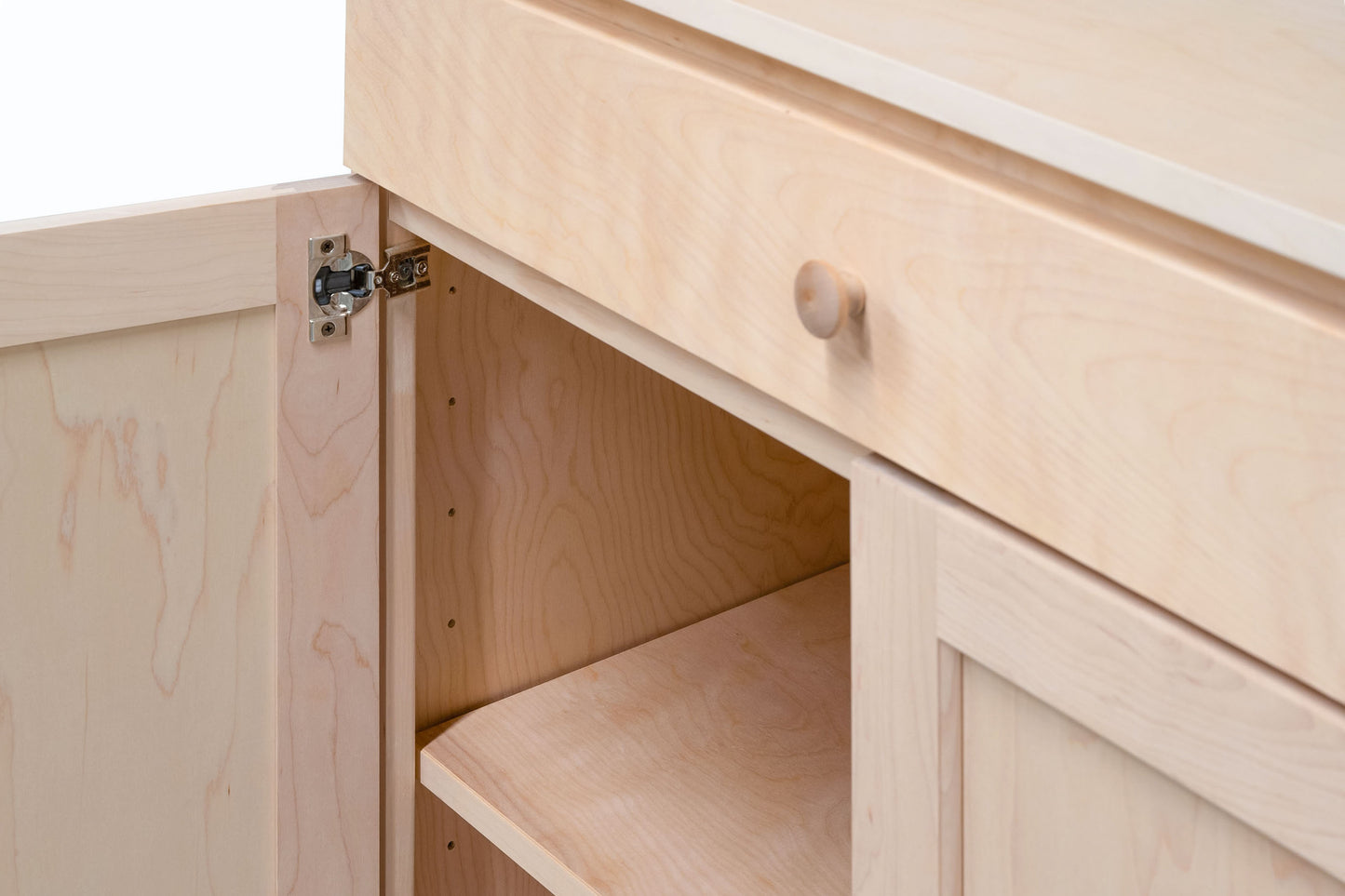 Berkshire Easton Cabinet with Drawer, close up on hinge and drawer details.