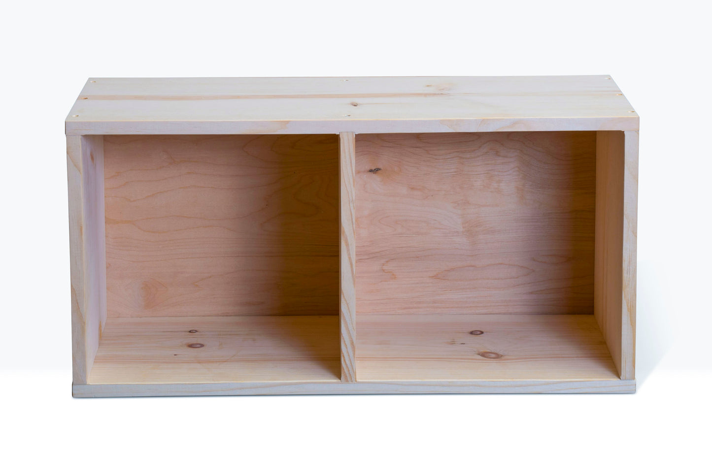 Evergreen Double cube, shown in unfinished pine.