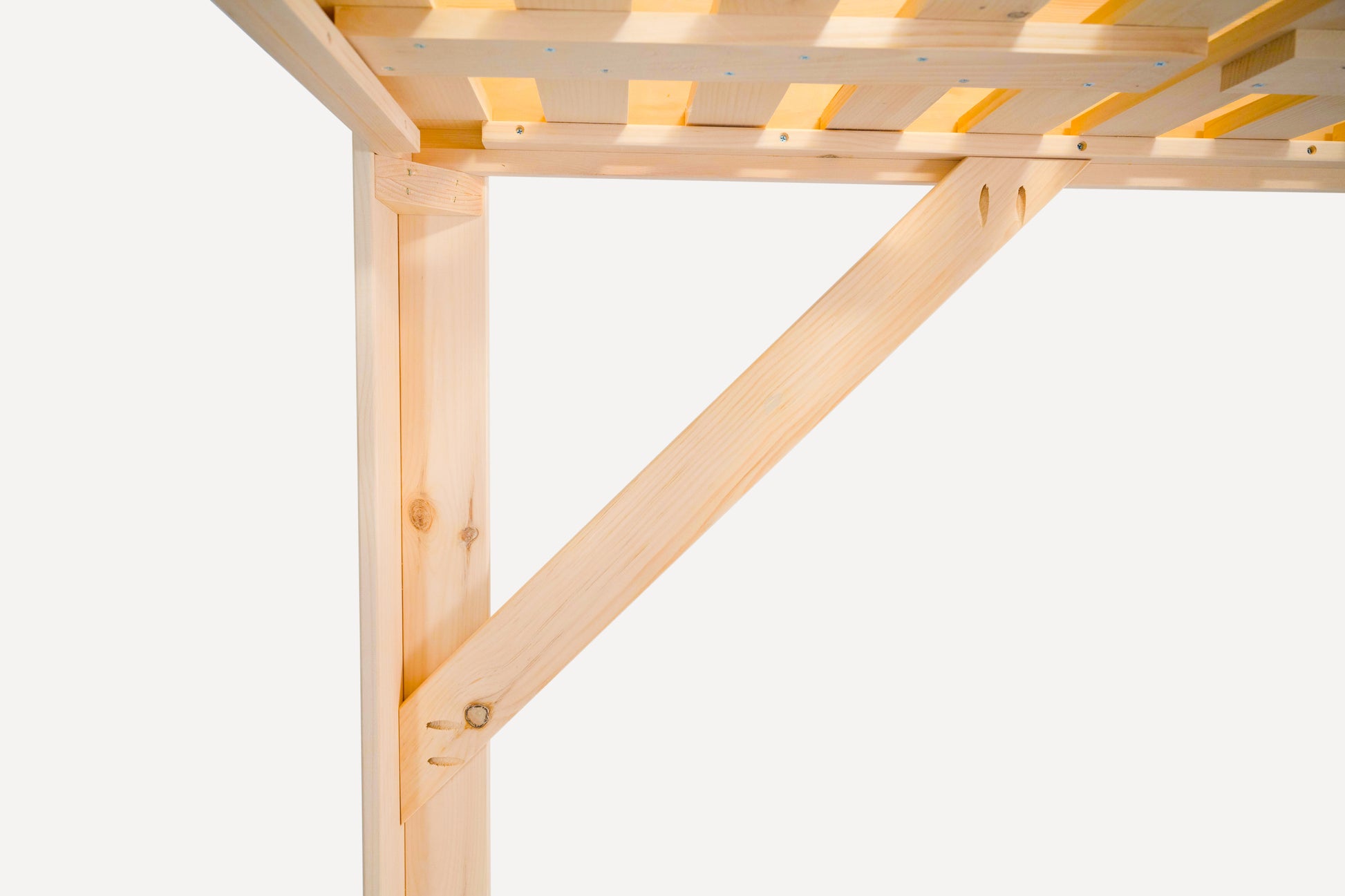 Close up of support structure of Evergreen Loft Bed.