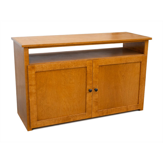 Berkshire Shaker TV Cabinet is built in birch and features adjustable shelving. Shown in Meadow Oak finish.