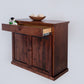 Berkshire Dover Cabinet with Drawer shown in Classic Redwood with the drawer open to show storage space. Built in birch.