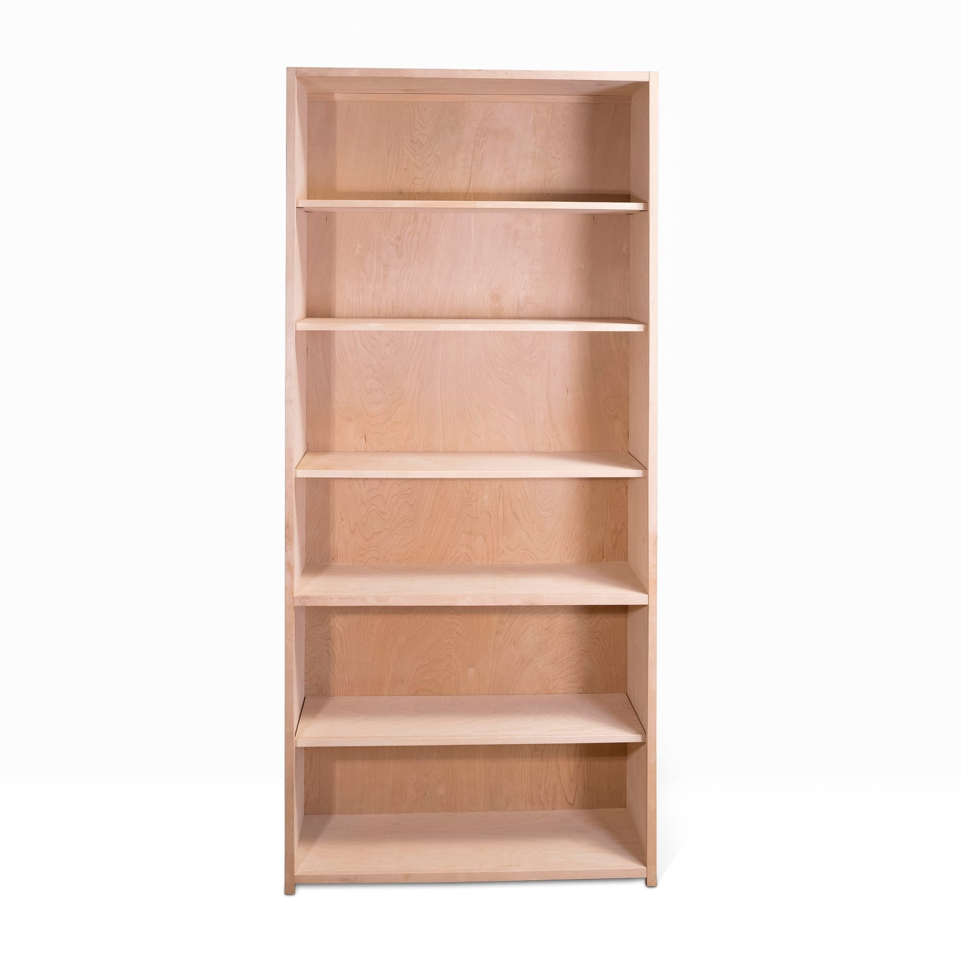 Berkshire Traditional Bookcase is constructed from hardwood birch and shown unfinished with adjustable shelves.
