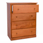 Acadia Cottage Chest: 4 drawers, rustic charm, nutmeg finish. Pictured with drawers open and bead board sides.