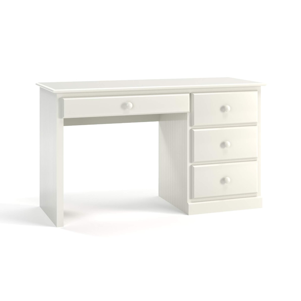 Acadia Cottage Student Desk with one wide shelf and 3 narrow shelves. Pictured in white.