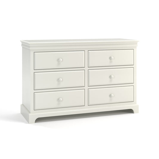 Acadia Madison Six Drawer Dresser, built in birch with six full extension drawers, pictured in White finish.
