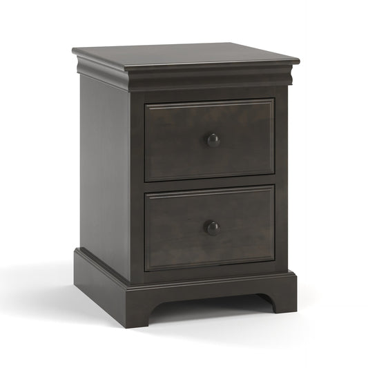 Acadia Madison Two Drawer Nightstand is built in birch with two full extension drawers. Pictured in Nitefall finish.