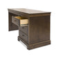 Acadia Madison Student Desk shown from side angle with drawer open to show storage space.