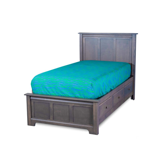 Acadia Madison Storage Bed features three drawers on one side. Pictured in twin size in Driftwood finish.