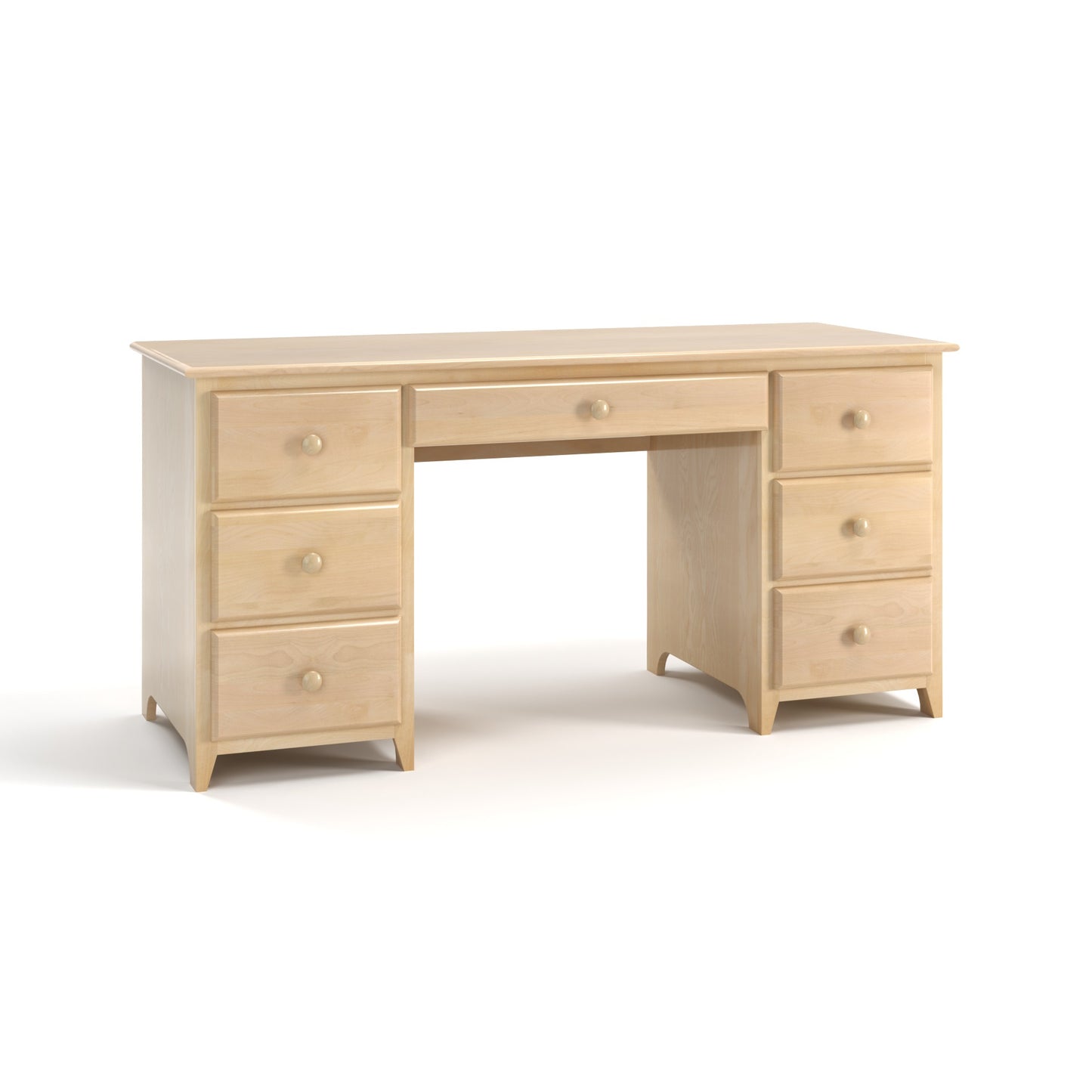 Acadia Shaker Home Desk features six drawers and one wide drawer in the center. Pictured in Natural finish.