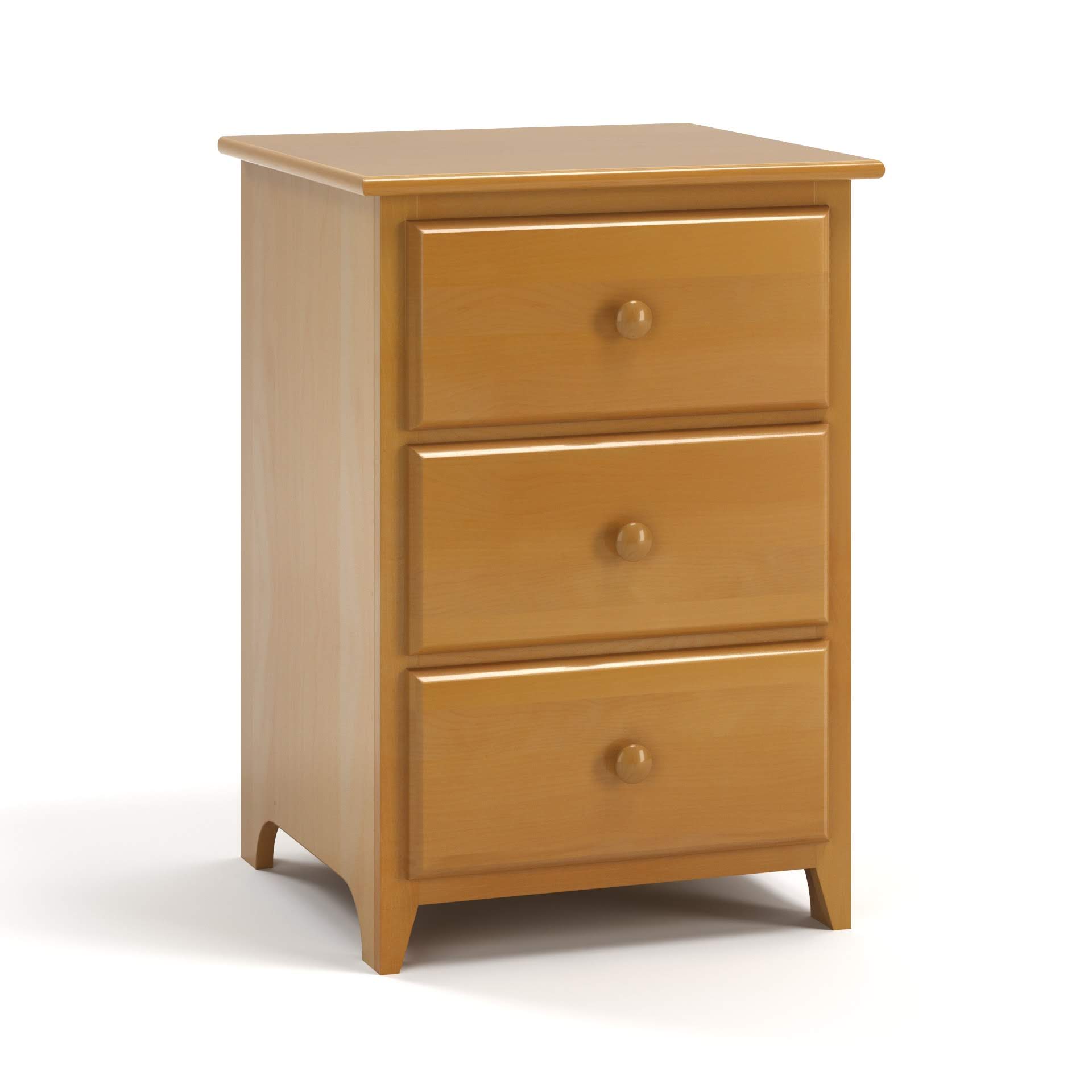 Acadia Shaker Three Drawer Nightstand is built with birch and includes three full extension drawers. Pictured in Autumn Gold.