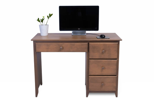 Acadia Shaker Student Desk featuring three drawers and one wide drawer. Pictured in Walnut Finish.