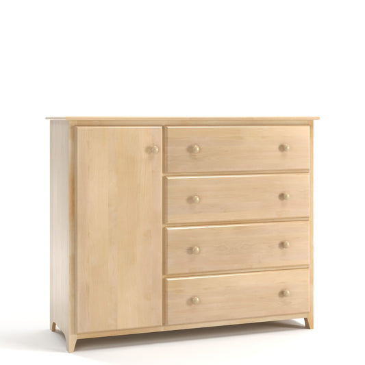 Acadia Shaker Wardrobe with four drawers and one door. Built in birch and shown in natural finish.