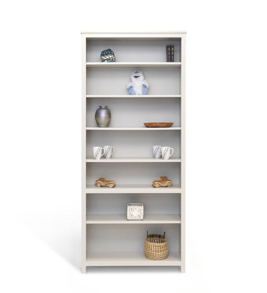 Acadia Tremont Bookcase built in birch with adjustable shelves. Shown in Revere Pewter Finish.
