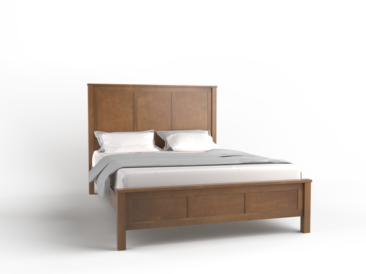 Acadia Tremont Platform Bed with Three Panel Footboard, shown in queen size and built from birch. Pictured in Early American finish.