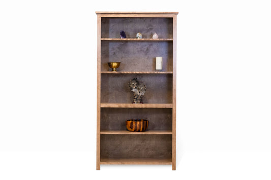 Berkshire Easton Bookcase, built in birch with adjustable shelving. Shown in Distressed Pecan finish.
