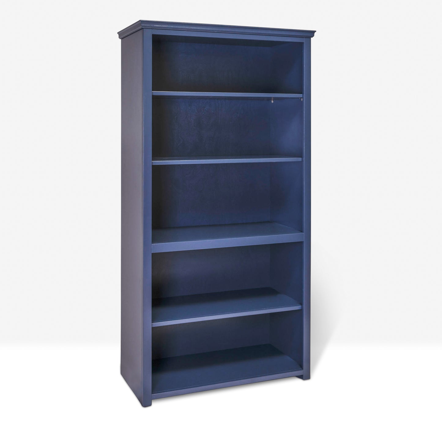Berkshire Plymouth Bookcase shown in Hale Navy finish with adjustable birch shelves.