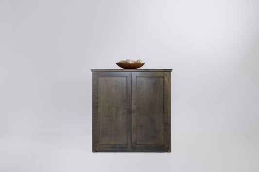 Berkshire Plymouth Cabinet is built in birch and features adjustable shelving. Shown in Foggy Oak finish.