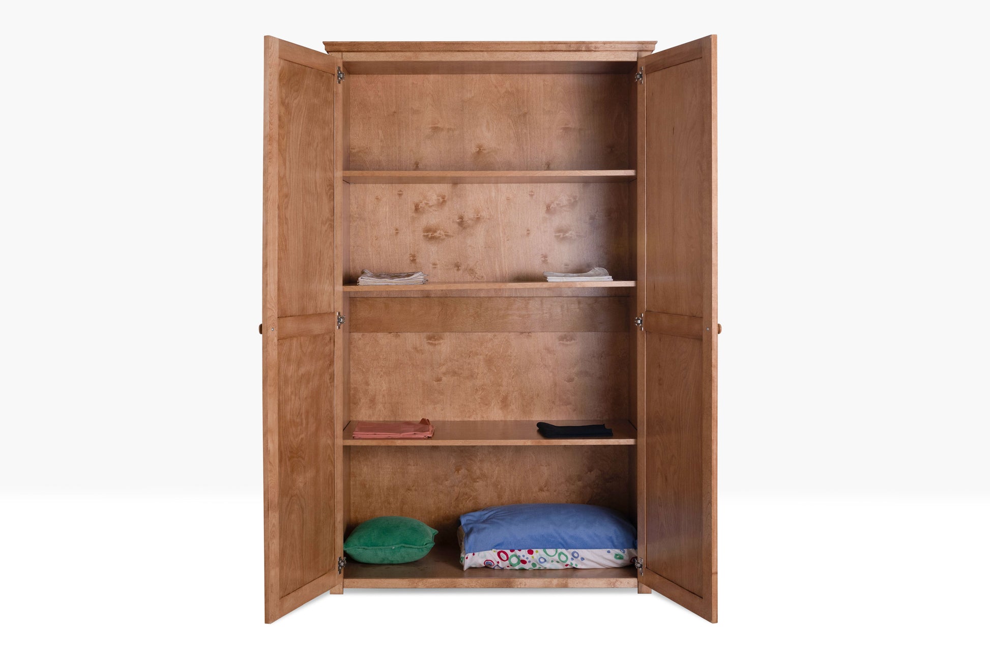 Berkshire Plymouth Pantry Cabinet shown in Legacy Cherry finish, with adjustable shelving and crown moulding.