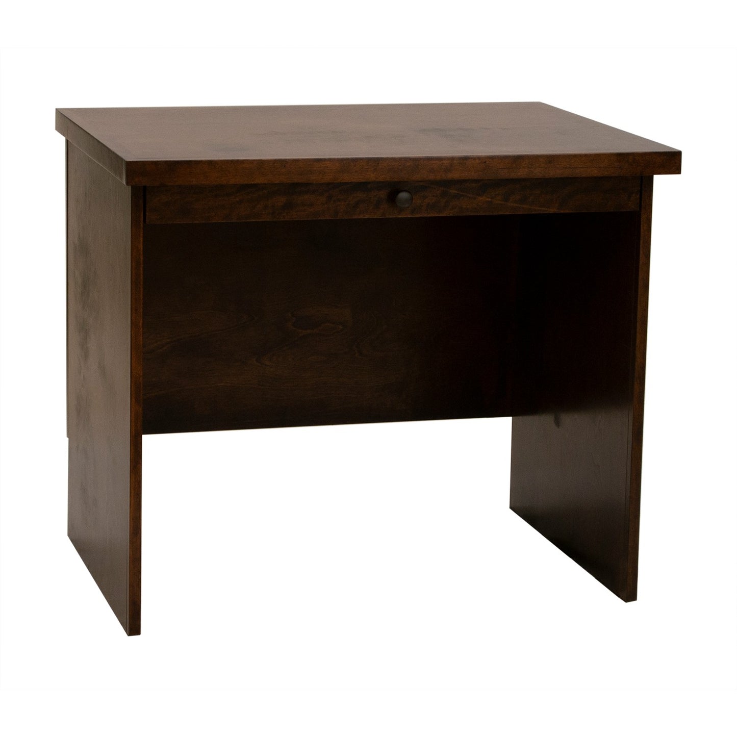 Berkshire Small Desk with Privacy Panel is built from birch and feature full extension glides. Shown in Espresso finish.