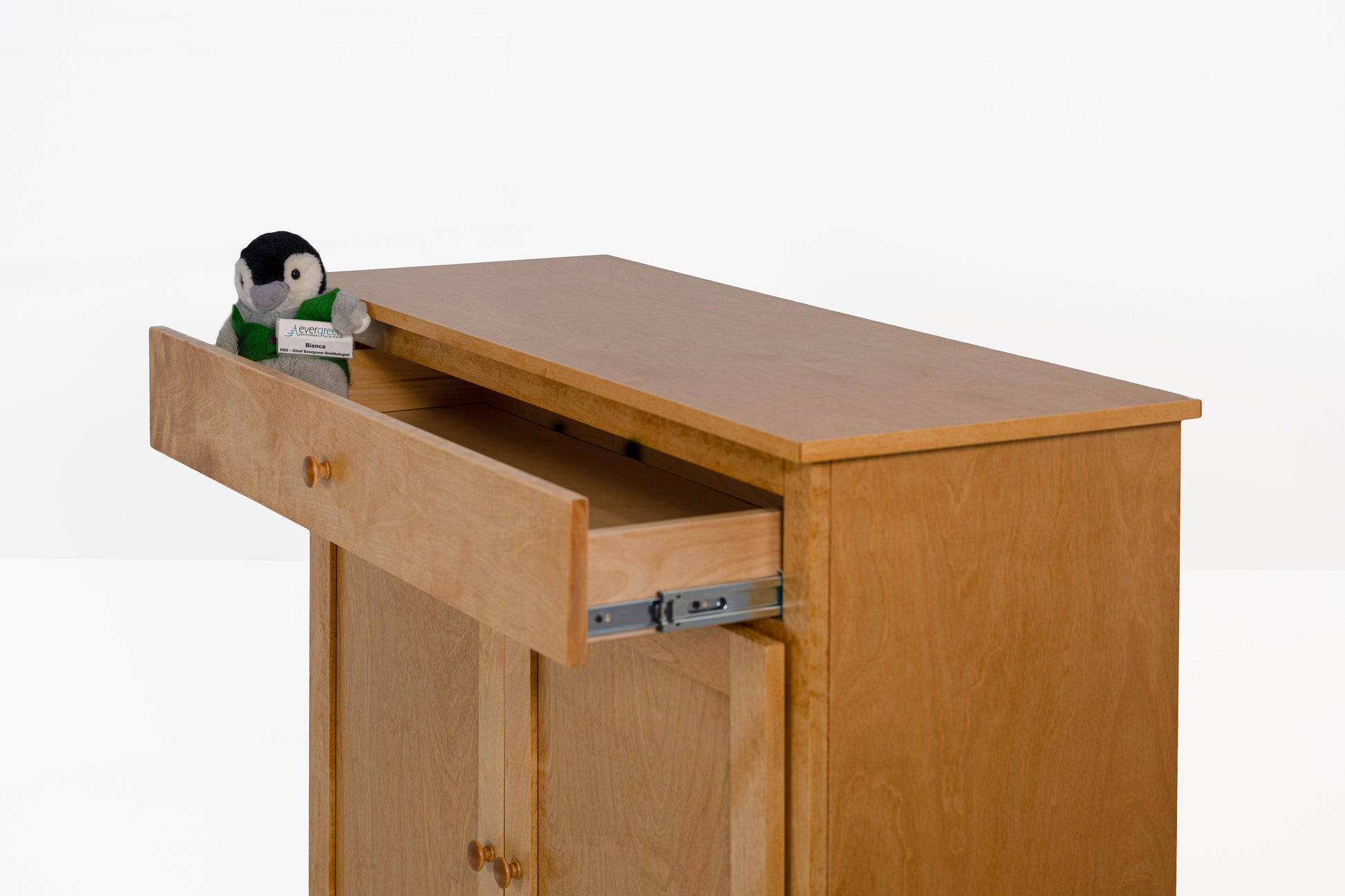 Berkshire Shaker Cabinet with drawer, shown with drawer open to highlight full extension glides.