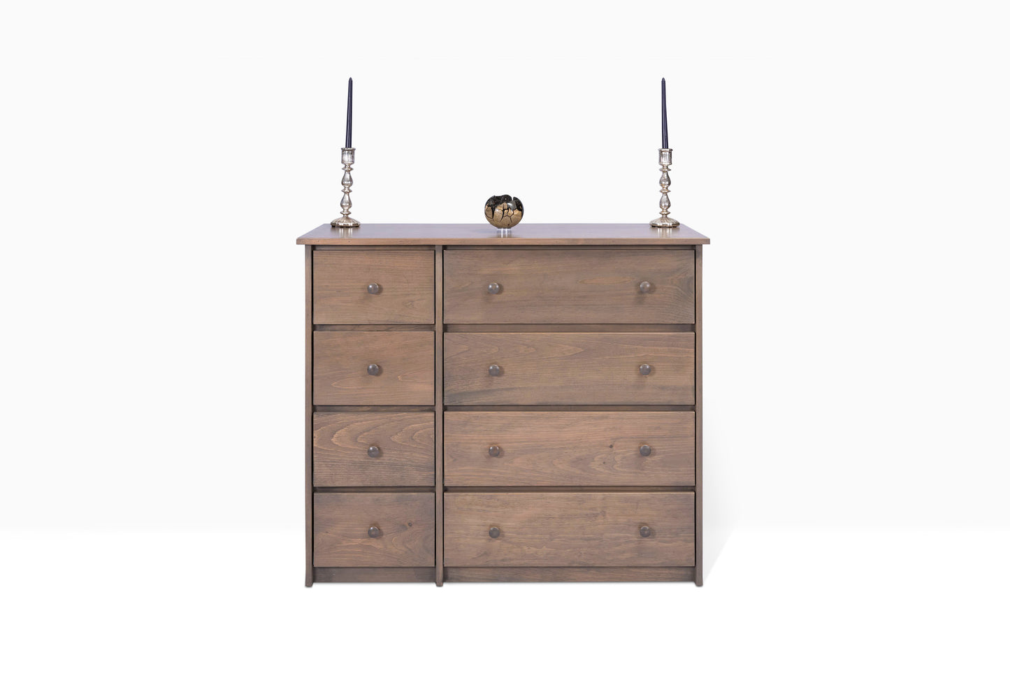 Evergreen Combo Dressers are constructed with birch and pine and features eight drawers. Shown in Classic Gray finish.
