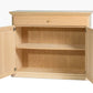 Berkshire Dover Cabinet with Drawer, shown unfinished and open to highlight adjustable shelf. 