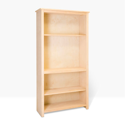 Berkshire Easton Bookcase shown unfinished with adjustable shelves.