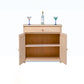 Berkshire Easton Cabinet with Drawer shown in unfinished birch with cabinet open to show storage space.