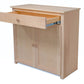 Berkshire Easton Cabinet with Drawer shown in unfinished birch with the drawer open to show storage space. 