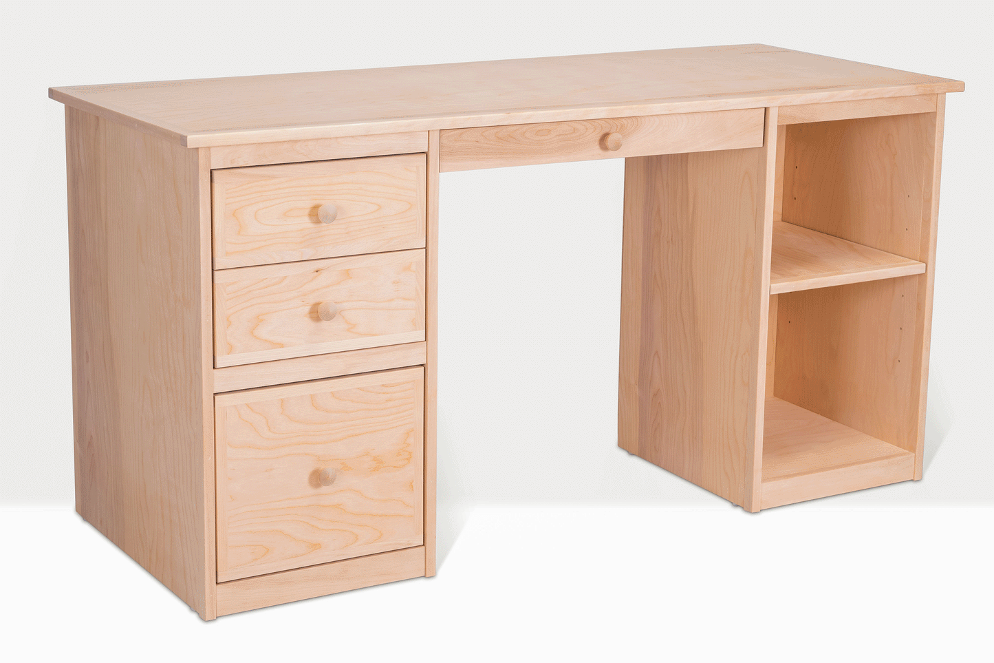 Berkshire Home Desk shown with all drawers open, unfinished birch.