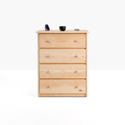 Evergreen Chests are constructed with with birch and pine and is shown unfinished with four drawers.