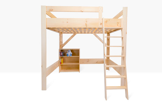 Evergreen Loft Bed constructed from unfinished white pine, shown in full size.